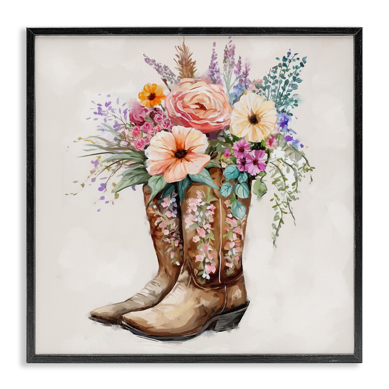 Stupell Industries Country Cowboy Boots Bouquet Black Framed Giclee Art